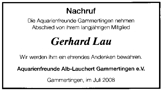 Nachruf der Aquariumverein