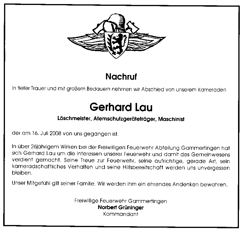 Nachruf der Feuerwehr