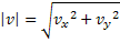 |v| = (v<sub>x</sub><sup>2</sup> + v<sub>y</sub><sup>2</sup>)<sup>0,5</sup>